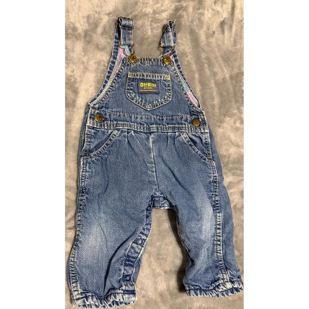 Vintage OshKosh Bgosh Vestbak Plaid Flannel Lined Denim Overalls Kids 6-9 Months
